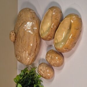 RUSTIC Handpainted Ceramic Baked Potato Serving Set With Salt and Pepper Shakers